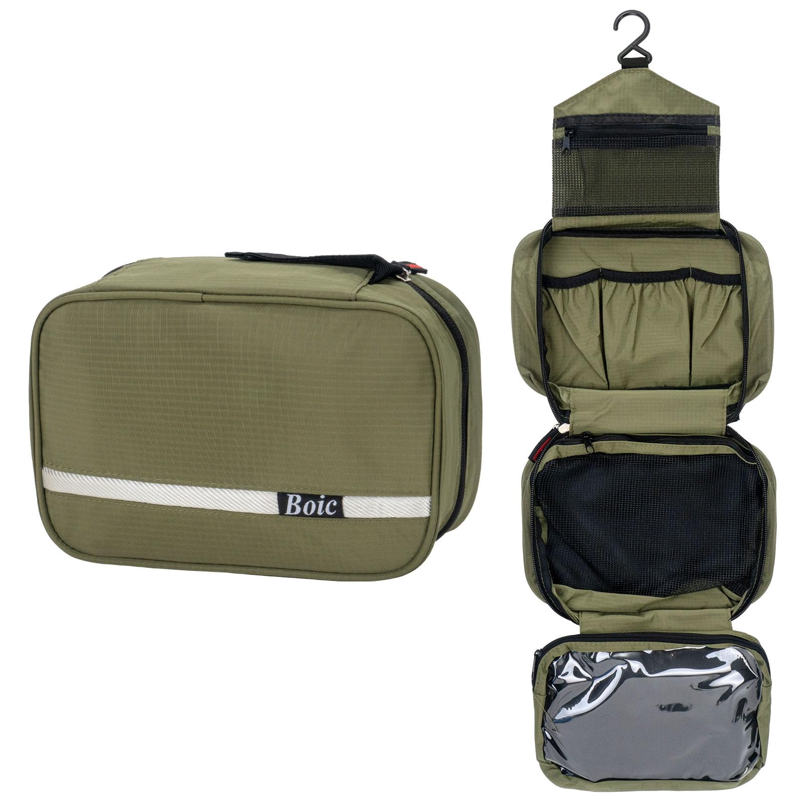 Boic Hanging Toiletry Bags, Waterproof Wash Bags for Men, Travel Toiletries Bag Men Foldable Washbag Cosmetic Kit Multifunctional Travel Toiletry Bag Mens with 4 Compartments 24x10x15 Cm (Green)