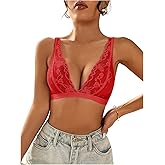 SOLY HUX Women's Lace Bras Deep V Neck Wireless Bra Comfort Everyday Bralette