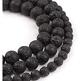 Filluck Natural Stone Beads 8mm Black Lava Polished Round Smooth Gemstone Beads for Jewelry Making 15 Inch(Black Lava,8mm)