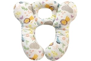 DEEZOMO Baby Travel Pillow, Head and Neck Support Cushion for Car Seat - Newborn Prevent Flat Head for Pushchair,Car Seat,Travel (White Animal Flower)