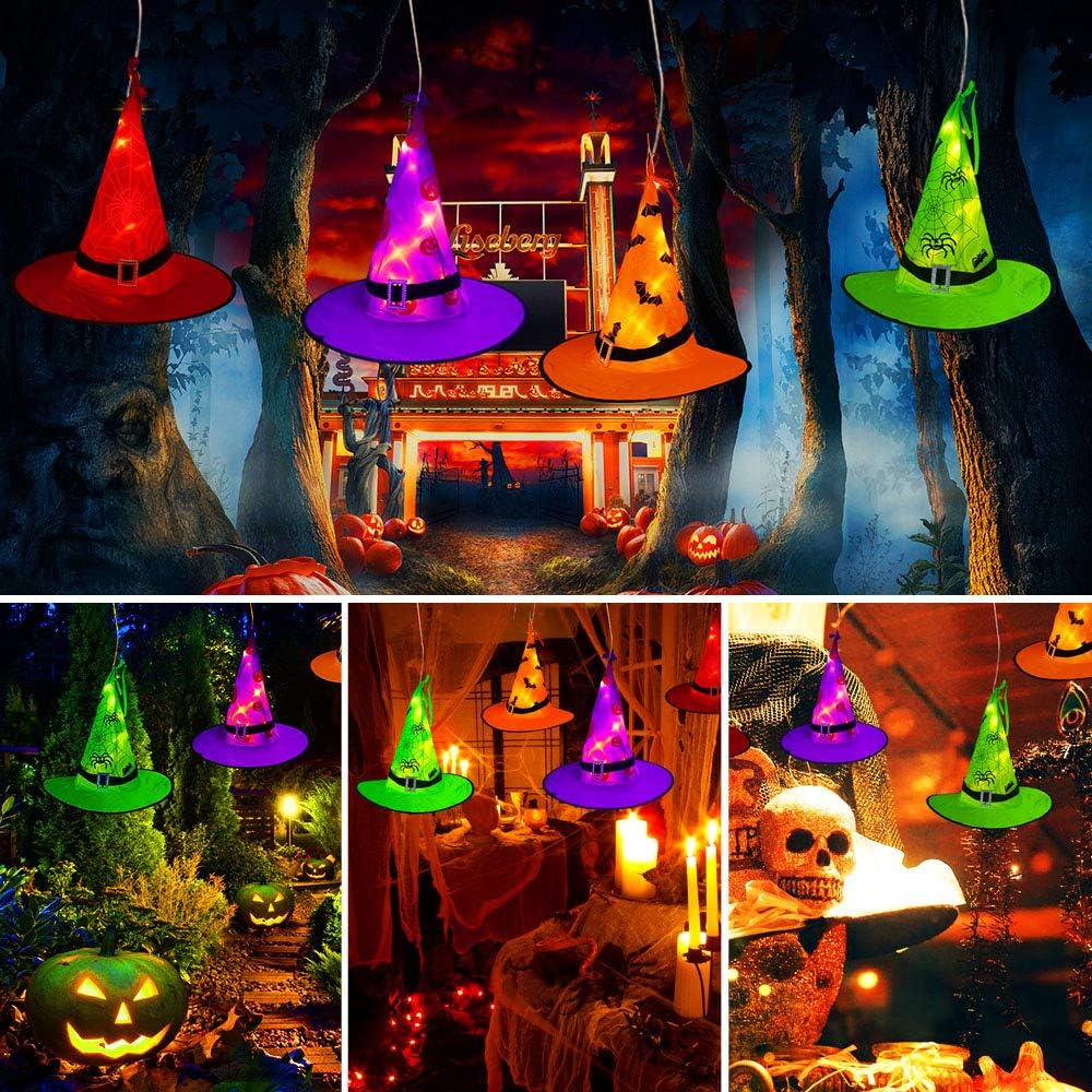 MZD8391 Halloween Decorations Lighted Witch Hats, 8Pcs Hanging Glowing Witch Hats 44ft Halloween Outdoor Lights String with 8 Lighting Modes for Outdoor, Garden, Yard, Tree: Home Improvement