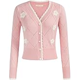Belle Poque Long Sleeve Cardigan Sweater for Women Button Down V Neck Floar Cardigan Cropped Cardigan Shrugs