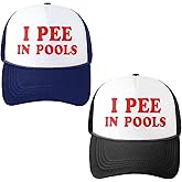 Jiuguva 2 Pieces Funny Trucker Cap I Pee in Pools Hat Funny Dare Gag Gift Joke American Flag Hat