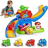 Toddler Toys Gifts for 1 2 Year Old Kids, Educational Dinosaur Slide Toy with 4 Cars for 12-18 Months Baby, First Birthday Chirstmas Gifts for Aged 1-3 Year Old, Push Car Track Toy for Boys Girls