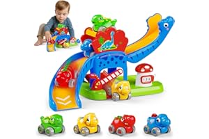 LETAPAPA Toddler Toys Gifts for 1 2 Year Old Kids, Educational Dinosaur Slide Toy with 4 Cars for 12-18 Months Baby, First Birthday Chirstmas Gifts for Aged 1-3 Year Old, Push Car Track Toy for Boys Girls