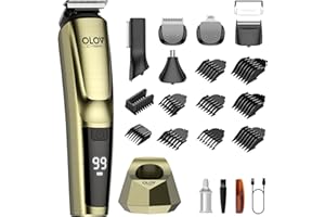 OLOV CYBER Beard Trimmer for Men, 17-in-1 Mens Grooming Kit with 6 Trimmer Heads, Cordless Hair Clippers Rechargeable with Charging Dock, IPX7 Waterproof Wet Dry Use for Body Face Nose & Mustache