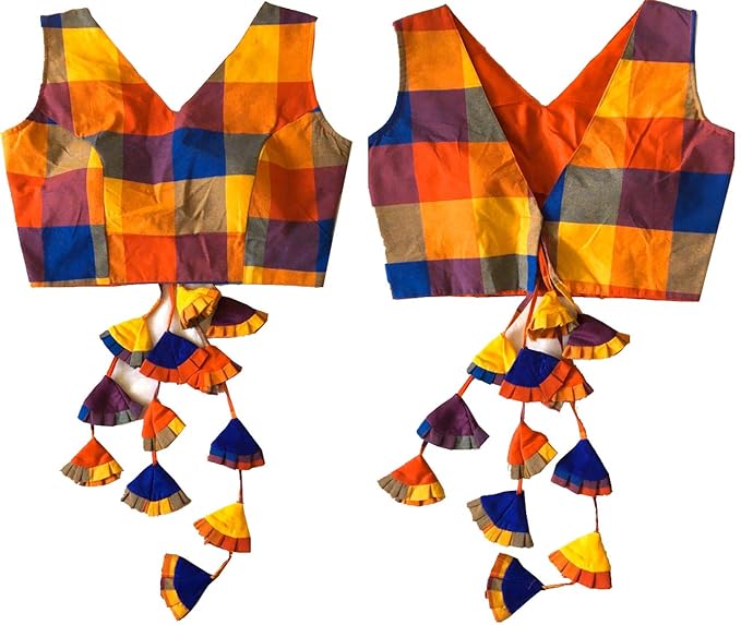 Women's Checks Design Cotton Readymade Blouse For Saree And Lehenga (attach sleeves)