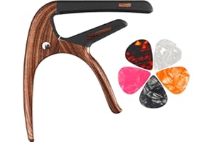 Capo for Acoustic, Electric Guitar, Ukulele and String Instruments, Capo with 5 Picks, Guitar Kapo Clamp (Rosewood)