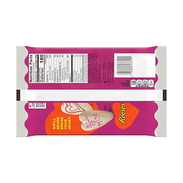 REESE’S WHITE CREME PEANUT BUTTER HEARTS, VALENTINE’S CANDY PACKS, 1.2 OZ (6 COUNT)