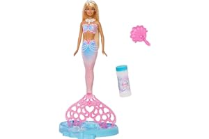 ​Barbie Bubble Sparkle Mermaid Doll with Bubble-Making Feature & Solution, Tray & Hairbrush, Plus Long, Color-Streaked Blonde