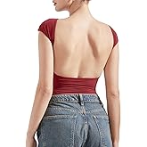 SUUKSESS Women Backless Sexy Going Out Tops Double Lined Open Back Y2k Basic Tee Shirts