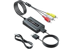 Bcrokory Male RCA to HDMI Converter with HDMI Cable for DVD/STB/VHS with Female RCA Output(RCA Cable Integrated), CVBS AV Composite to HDMI Converter Supports Full HD 720P/1080P Output Switch