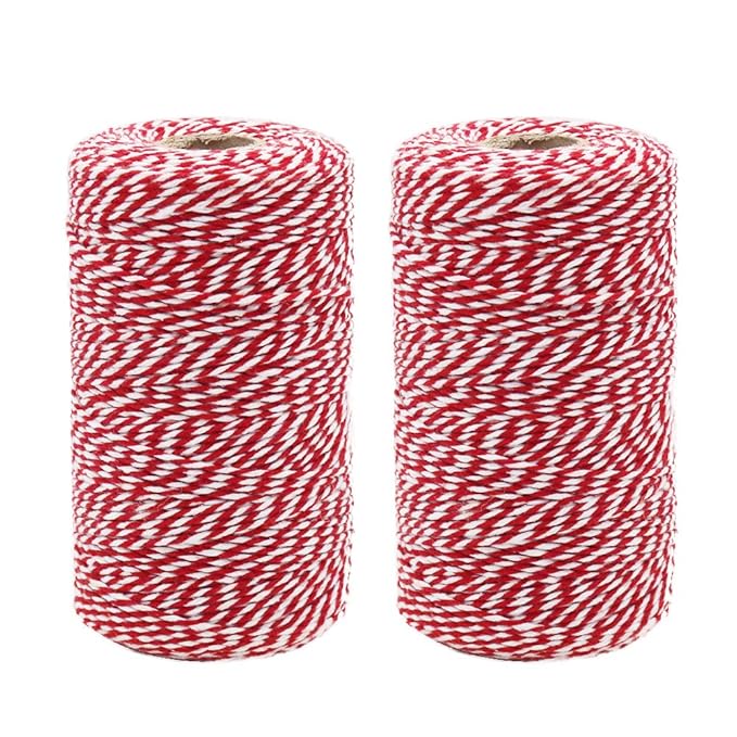 Red and White Twine String, 200m x 2 Rolls Christmas Cotton String
