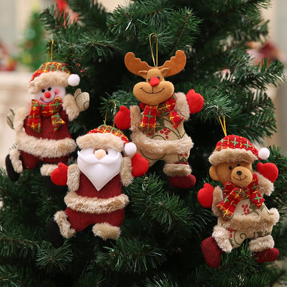 FUKEA 4Pcs Christmas Ornaments Gift Santa Claus Snowman Xmas Decor Ornaments Party Decor Gifts Tree Toy Doll Hang Decorations Hanging Window Indoor Outdoor