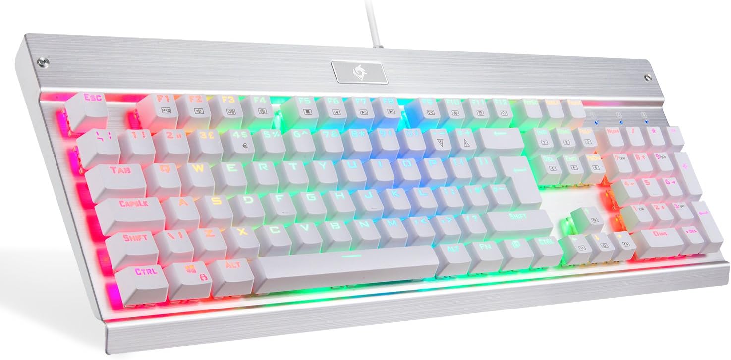 Eagletec KG011UK Wired Keyboard USB Ergonomic Mechanical Keyboard RGB LED Backlit 104 Keys for