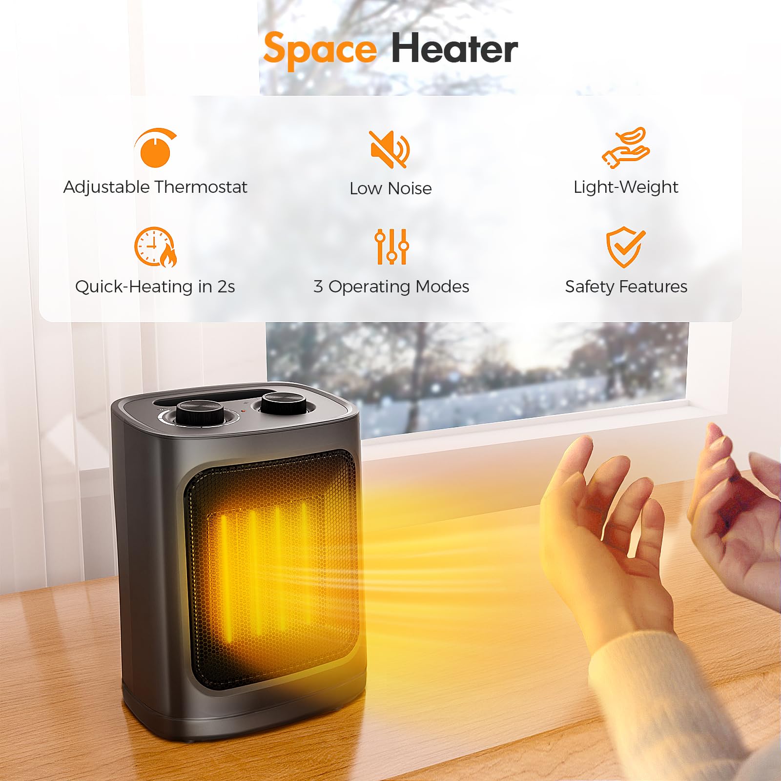 Kismile Small Space Heater for Indoor Use, Electric Ceramic Space Heater, Portable Heaters Fan for Office and Bedroom with Adjustable Thermostat ETL Listed,1500W