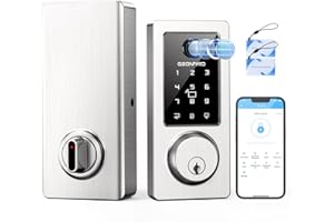 GEONFINO Fingerprint Keyless Entry Door Lock 6-in-1 Electronic Deadbolt Door Lock with Auto-Lock, Anti-Peeping Smart Lock for Front Door, IP65 Waterproof Front Door Smart Lock Deadbolt for Home