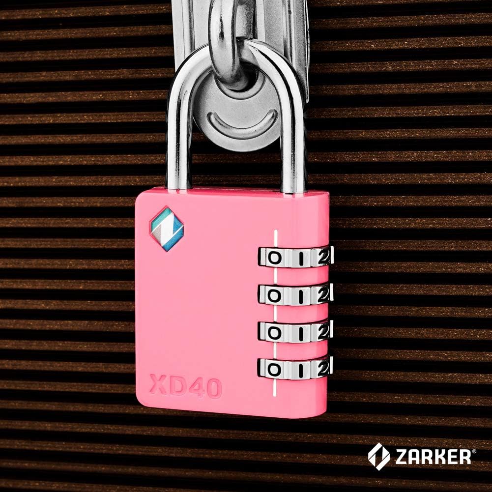 [ZARKER XD40] Padlock- 4 Digit Combination Lock for Gym, Sports, School & Employee Locker, Outdoor, Toolbox, Case, Fence and Storage - Metal & Steel - Easy to Set Your Own Combo - 1 Pack(Pink) - - 