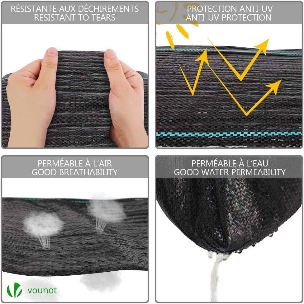 VOUNOT Weed Control Membrane 2m x 10m, with 30 Securing Pegs, Heavy Duty Weed Control Barrier Fabric - Image 4