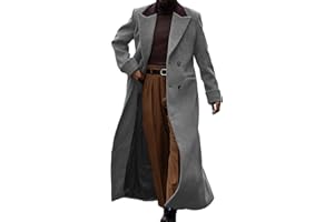 LUNUAOE Man's Double Breasted Full Length Trench Coat Mens Casual Notch Lapel Long Jacket Peacoat Wool Blend Winter