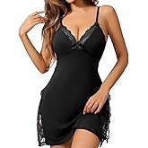 CYCTANG Babydoll Lingerie for Women Sexy Nighty Gowns Lace Trim Sleep Dress Chemise Side Split Nighty