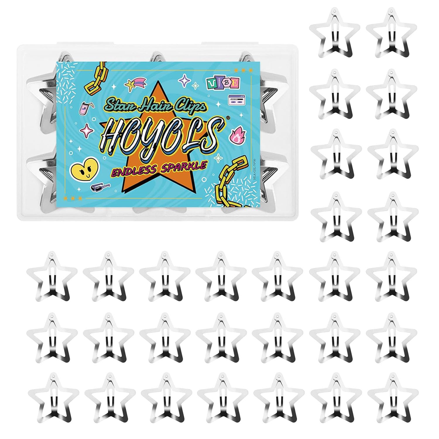 Hoyols 50 Pcs Silver Star Clips, 1.22" Snap Clips for Thick Thin Hair, Y2K Rave Festiaval Hair Styling Accessories, Star Barrettes for Girls Teen (1.22" 50 Pcs)