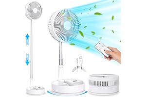 LIPETY Portable Foldable Rechargeable Oscillating Fan - 8" 7200mah Battery Operated USB C Small Fan Remote, Quiet Table Desk Fan Folding Standing Pedestal Fan for Bedroom Rome Office Camping Travel