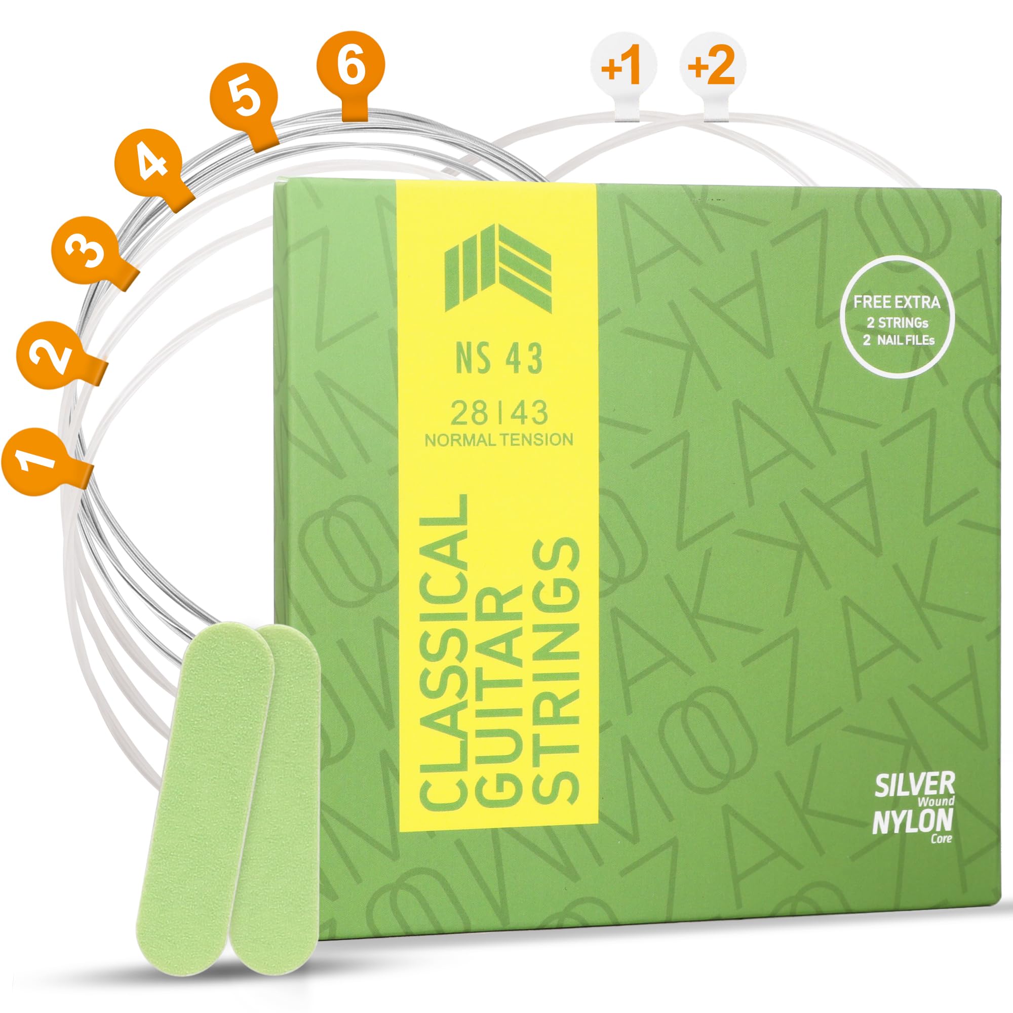 MOOZAK Classical Guitar Strings & Nylon Guitar Strings for Classical, Flamenco Music, Ideal for Beginners & Pros, Extra Strings & Nail File Included, Durable & Beautiful Sound