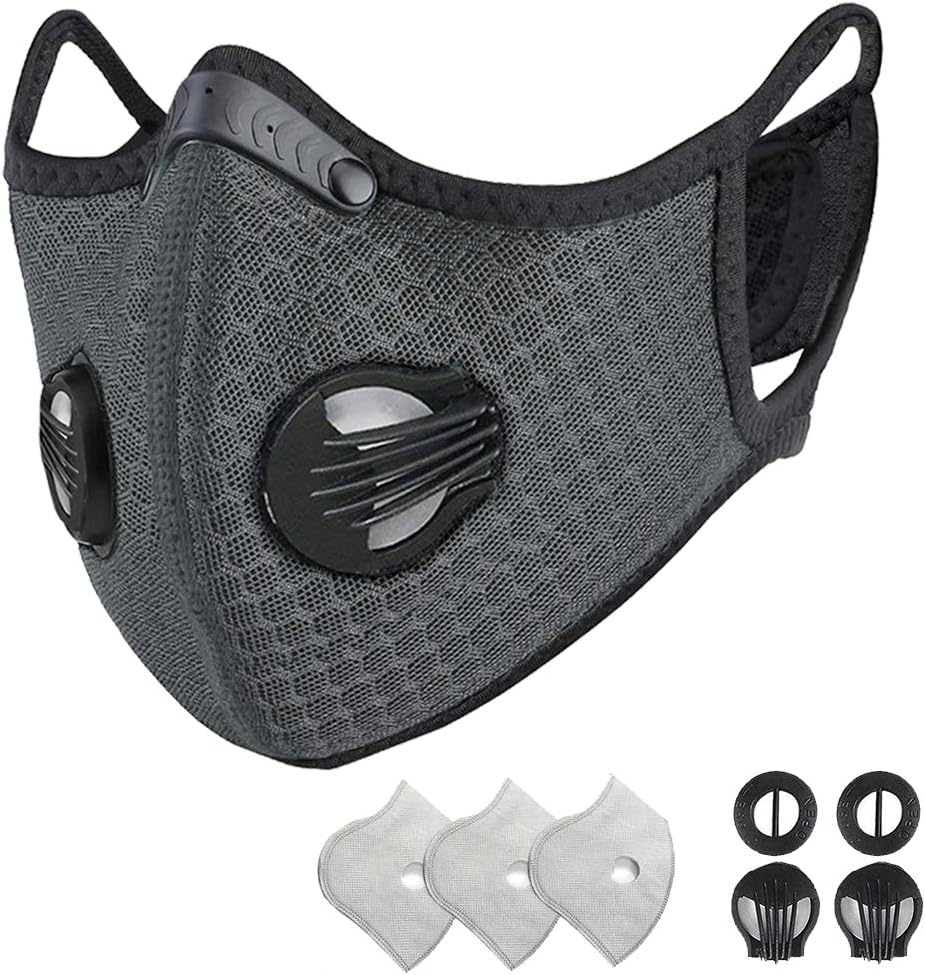 Dust Mask Dustproof Activated Carbon Respirator Fold-Flat Face Masks Anti Pollution Extra Filter Cotton Sheet Valves Pollen Allergy/Mowing/PM2.5/Running/Cycling/Particulate/Welding-Gray