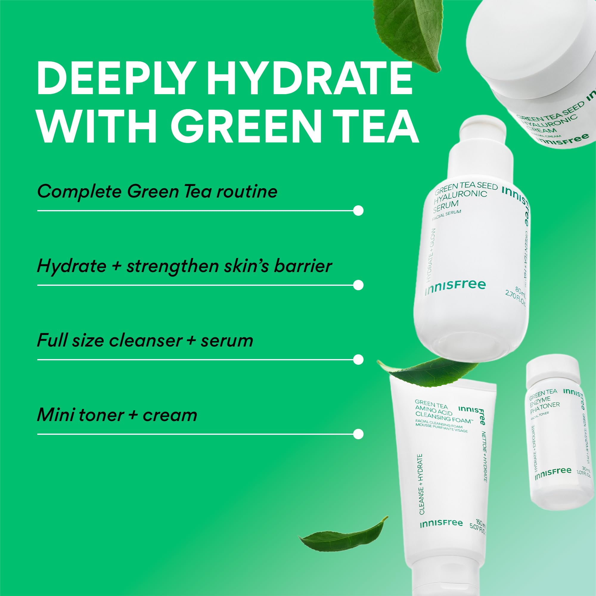 innisfree Green Tea Seed Hydrating Serum with Hyaluronic Acid & Niacinamide, Korean Face Serum for Glow