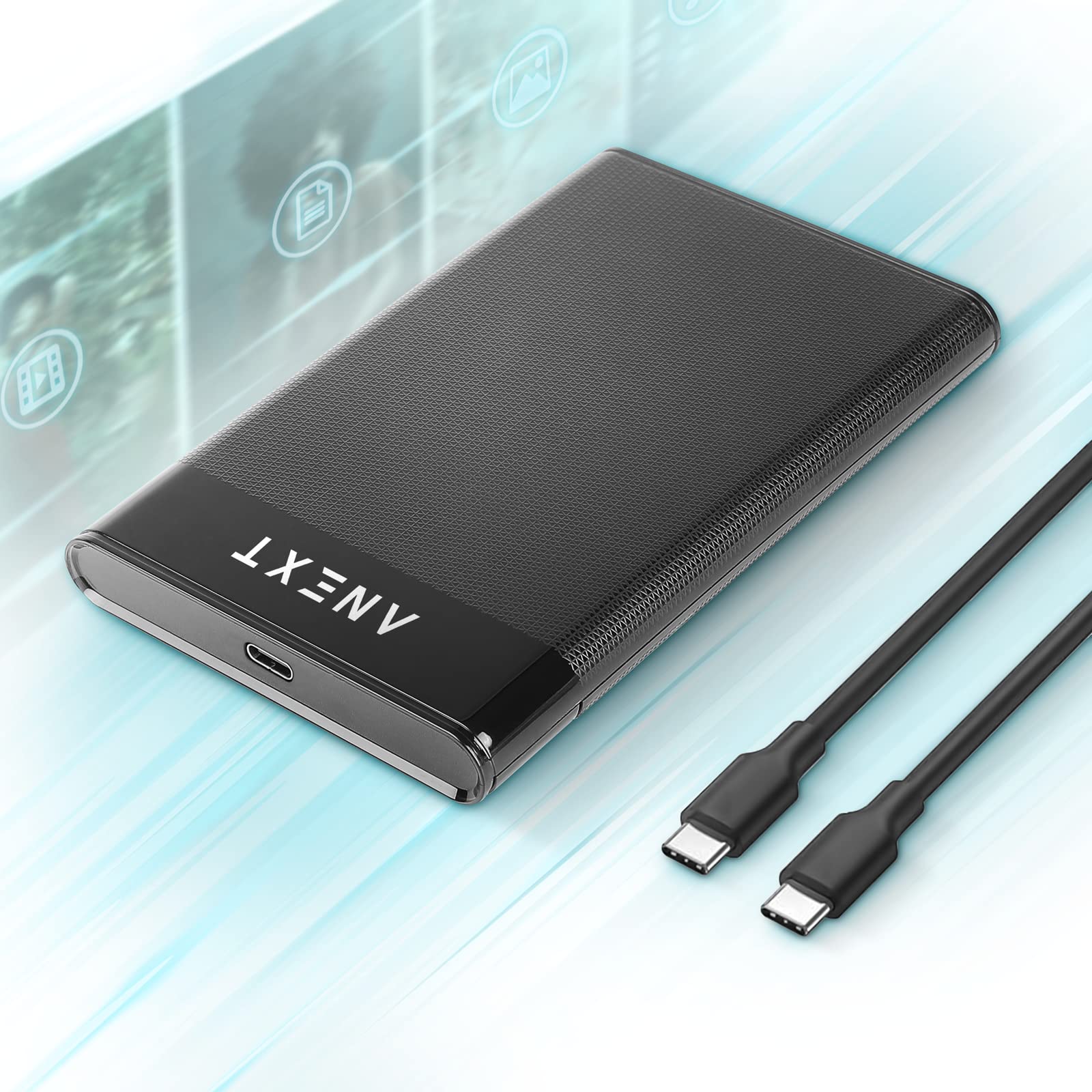 ANEXT 2.5 USB 3.1 Gen2 External Hard Drive Enclosure, Portable Black Plastic Hard Disk Case for 2.5 inch 7mm 9.5mm SATA HDD SSD, Max 4TB, Tool-Free Design - Anext Series