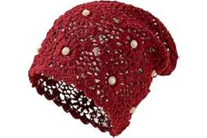 Julpsk Chic Handmade Pearl Beanie Slouchy Lightweight Boho Crochet Hat for Women