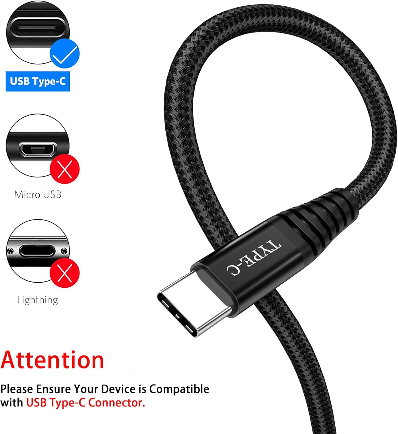 USB Type C Cable Fast Charge(4Pack,1M+2M+2M+3M),3A Charging Lead Charger Cord For Samsung Galaxy S20 S21 Plus Ultra FE 5G,A51 A71 A50 A21 A30 A41,iPad Pro 2018,Sony Xperia XZ,HTC 10/U11,OnePlus 5T 6T - Image 3