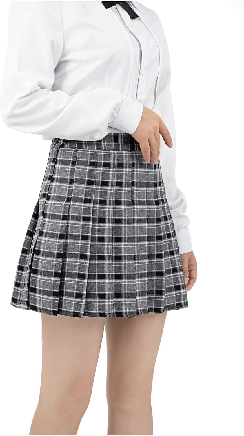 DAZCOS US Size 0-22 Plaid Skirt High Waist Japan School Skirts with Shorts for Women at  Women’s Clothing store