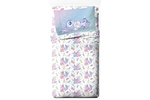 Jay Franco Kids Sheet Cartoon Set with Fitted, Flat Sheets & Pillow Cover - Ultra-Soft Bedding with Pillowcase for Room Decor, White - Lilo & Stitch 01, 3 Piece Twin