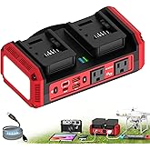 350W Pure Sine Wave Power Inverter Compatible with Milwaukee 18V Battery, DC 18V to AC 120V Inverter, 7A Fast Charger & 2 AC Outlet, 2 USB Ports & 2 Type-C Ports, 600LM LED Work Light (No Battery)