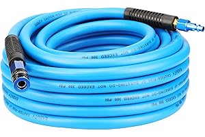EADUTY Hybrid Air Hose 3/8 In. x 50 ft, Lightweight, Flexible, Durable Air Compressor Hose with Aluminum Universal Quick Coupler and Industrial Plug, Blue