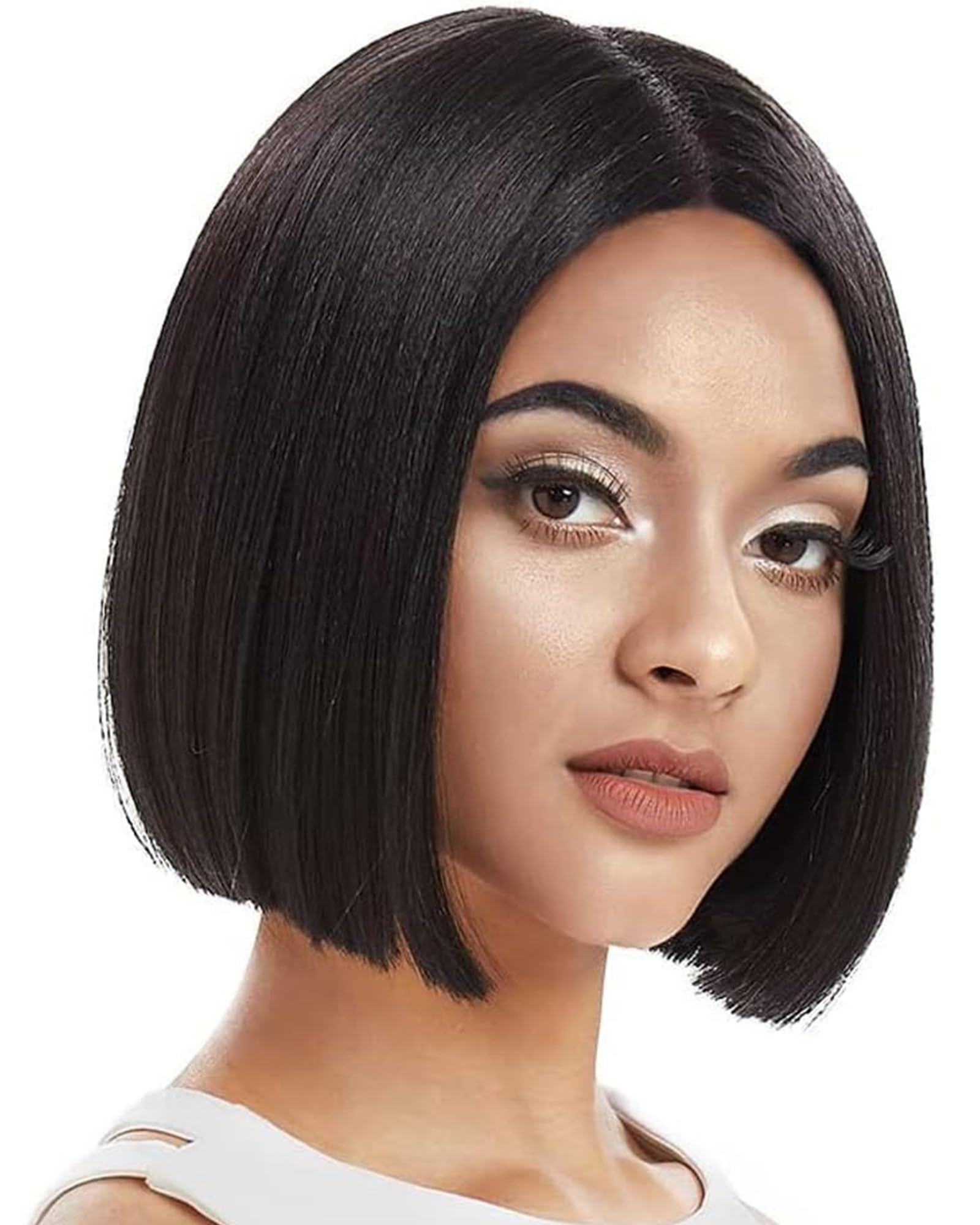 FASHION IDOL Bob Lace Front Wigs for Women Synthetic Hair Straight 10 inches Middle Part Blunt Cut Heat Resistant Fibers