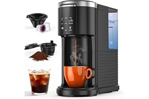Kndko Single Serve Coffee Maker for K Cups and Ground Coffee, Capsule Coffee Machine, 6 to 14oz Brew Sizes, 40oz Removable Reservoir, Fast Brew, Compact Design, Travel Mug Friendly, Black
