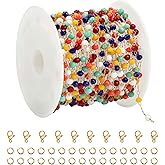 KYUNHOO 5 Meters Gold Plated Chains Bulk Colorful Chain Satellite Bead Jewelry Making Supplies Thin Stainless Steel Paperclip Chain for Craft DIY with Lobster Clasps and Jump Rings