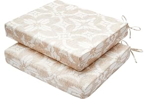LOVTEX Outdoor Chair Cushions Set of 2, Outdoor Patio Chair Cushions with Ties,Waterproof Chair Cushions for Outdoor Furniture, 18.5 x 16 x 3 inch, Beige Floral