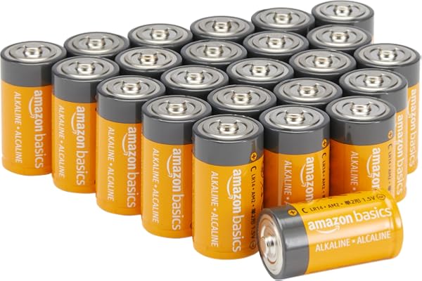 Amazon Basics 24 Pack C Cell All-Purpose Alkaline Batteries, 5-Year Shelf Life, Easy to Open Value Pack