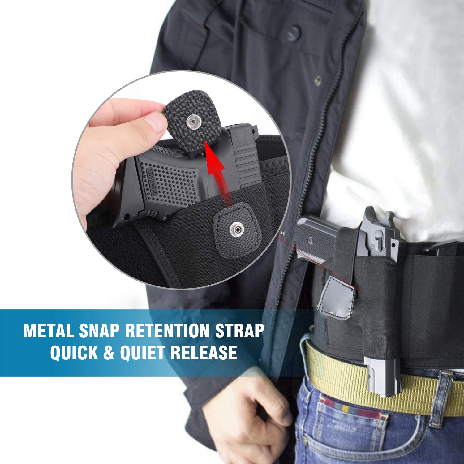 Black Jack Ultimate Belly Band Holster, Concealed Carry Fit for Glock, Ruger, CCW, S&W M&P, Shield Bodyguard Sig Sauer, OWB IWB Carry Holster for Women & Men (Black)