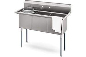 KoolMore 51 in. Three Compartment 18-Gauge Stainless-Steel NSF Commercial Kitchen Sink, Bowl Size 15x15x14, with Three Basins and Pre-Drilled Faucet Holes for Restaurants and Cafes (KM-SC151514-N3)
