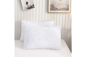XeGe Faux Fur Throw Pillow Cases, Plush Shaggy Ultra Soft Pillow Covers, Fluffy Crystal Velvet Decorative Pillowcases, Furry Fuzzy Pillow Shams Zipper Closure, Set of 2(Standard, White)