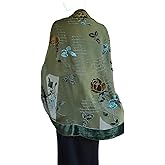 JJcollection JennyJames Silk Base Burn-out Velvet Half Circle Wrap/Shawl,72"x 42",Rose,Olive Green