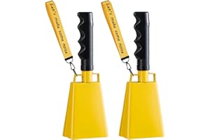 CHMI Cow Bells with Wrist Strap - Cowbell with Handle 2pcs, Customizable Cowbells for Sporting Events, for Football Games,Chimes, Percussion, Musical Instruments, Call Bell, Farm Ranch (yellow)