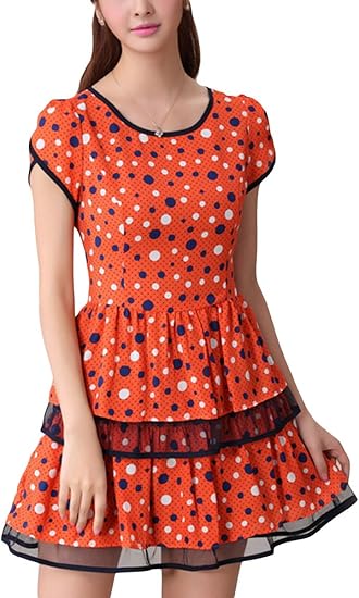 Amazon イサ Qisuo レディースワンピース 女性服 半袖 可愛い 大きいサイズ 夏物 1161 オレンジ 5xl ワンピース チュニック 通販