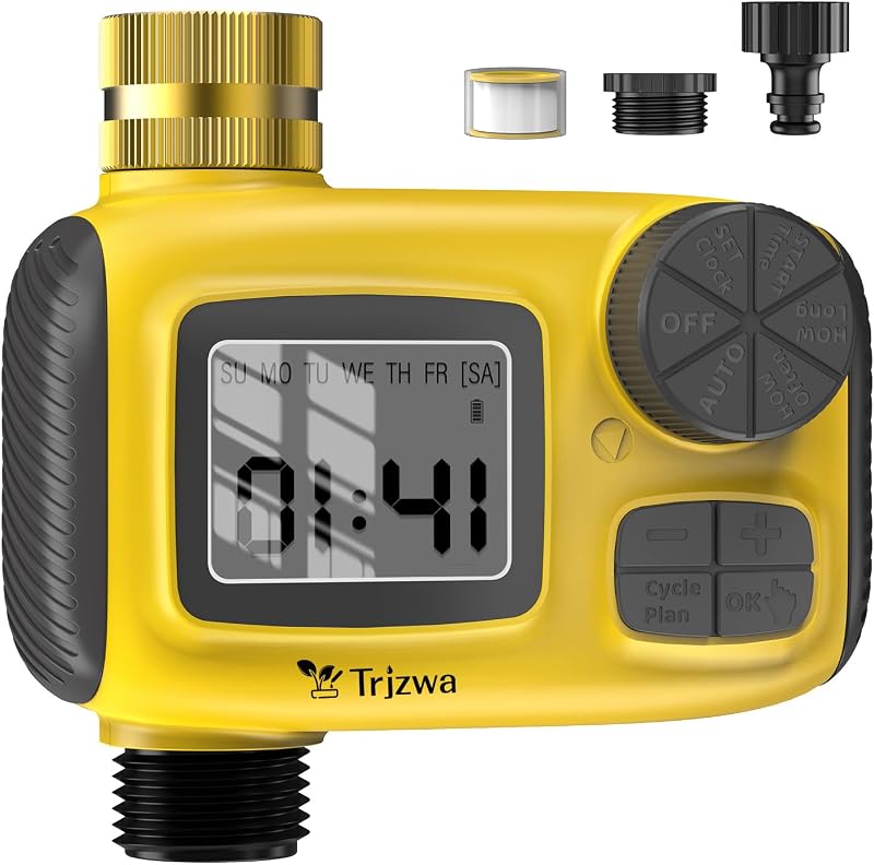 TRJZWA Water Timer with LCD, 3 Programs, Child Lock, Rain Delay