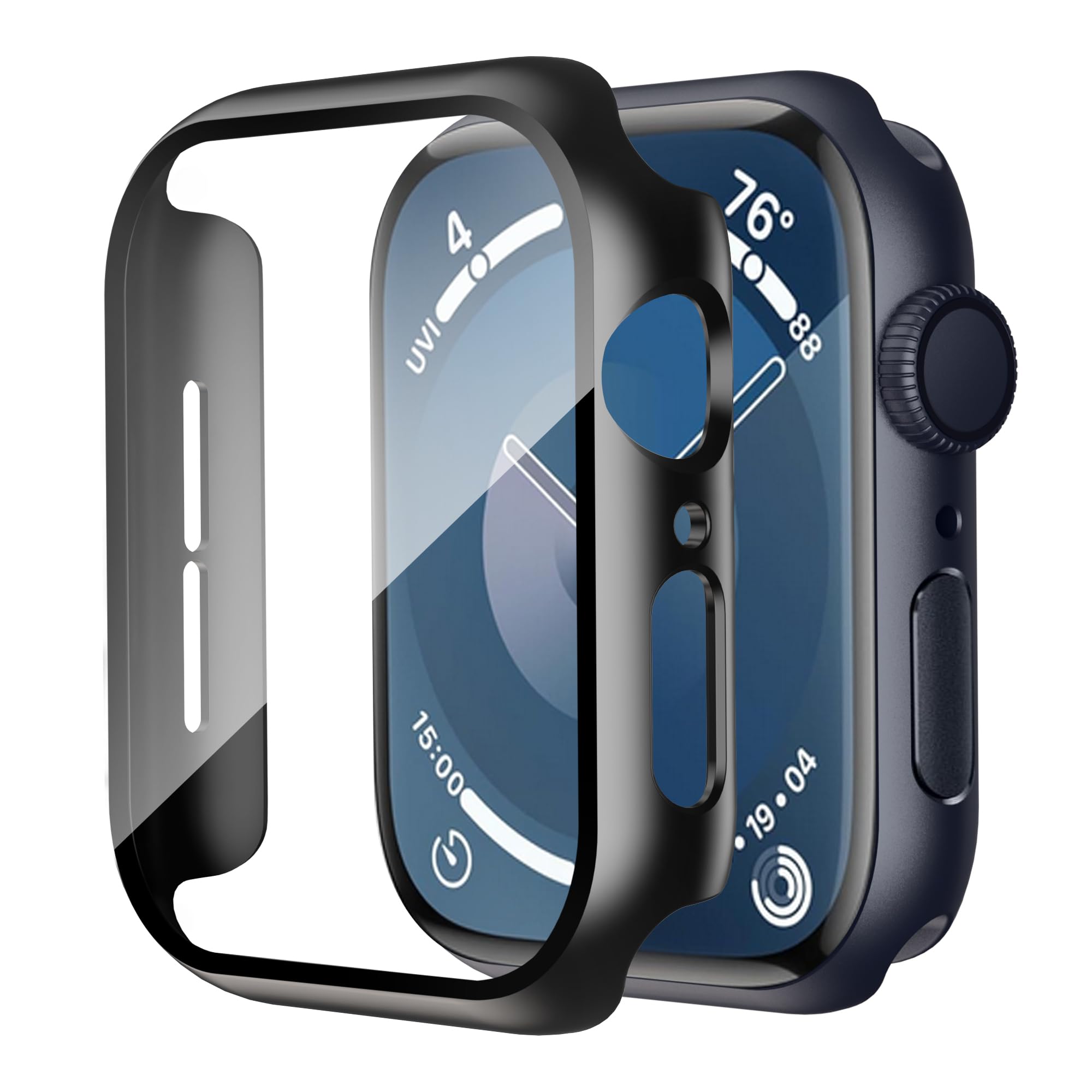 Photo 1 of Smiling Case Compatible with Apple Watch SE 3 (2025)/ SE 2/ SE/Series 6/5/4 44mm with Built in Tempered Glass Screen Protector, Overall Protective Hard PC Case Ultra-Thin Cover- Black